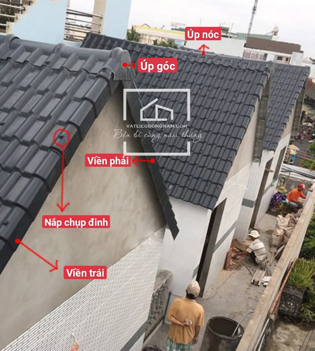 Vít bắn tôn chống thấm với nắp chụp bảo vệ trên mái ngói nhựa