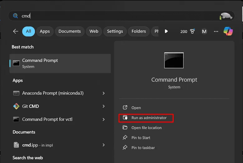 Sử dụng Command Prompt để đặt lại IP