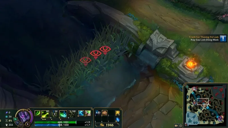 Hiển thị ping có mắt trên bản đồ LoL, thể hiện khả năng kiểm soát bản đồ toàn diện cùng với kỹ thuật mở khóa máy quay.