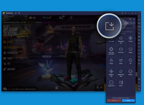 Nhấp vào biểu tượng cài đặt điều khiển trong trình giả lập