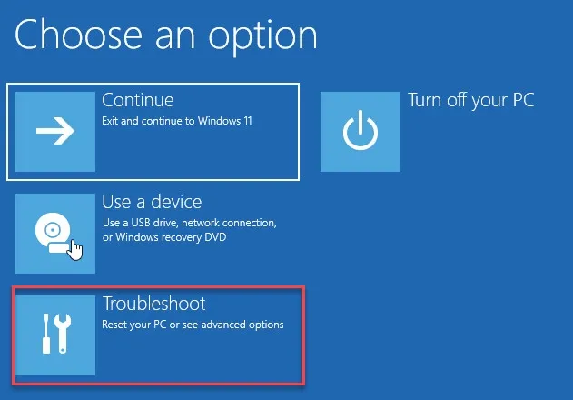 Màn hình &quot;Choose an Option&quot; của Windows 10