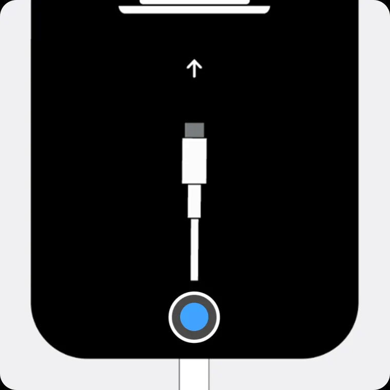 Biểu tượng máy tính và cáp trên màn hình iPhone 4S báo hiệu đã vào chế độ khôi phục để mở máy khi quên mật khẩu