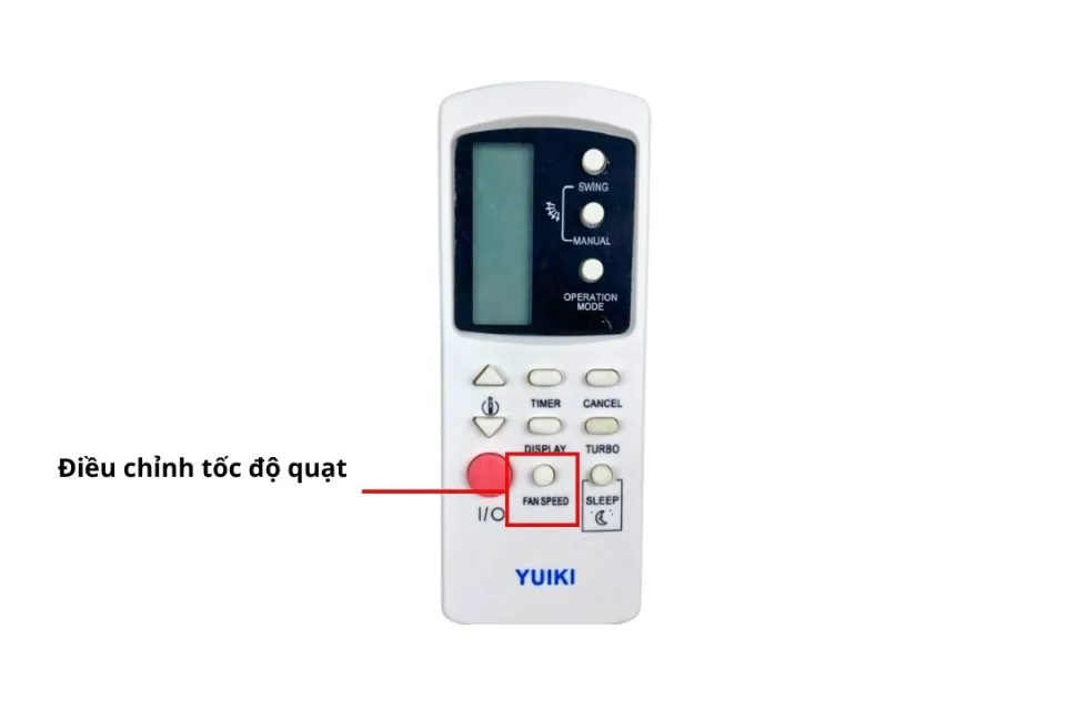 Nút FAN SPEED trên điều khiển Yuiki, biểu thị các mức tốc độ quạt khác nhau, hướng dẫn cách sử dụng remote máy lạnh Yuiki để tối ưu luồng gió.