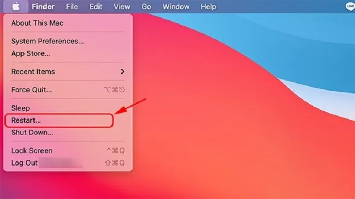 Bấm vào thanh Apple và chọn Restart để khởi động lại máy Macbook