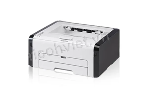 Tổng quan máy in Ricoh SP 212, minh họa các cổng kết nối và nút nguồn để người dùng dễ dàng thực hiện cách mở nguồn máy in Ricoh SP 212.