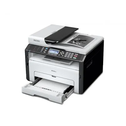 Góc nhìn cạnh bên máy in Ricoh SP 212SFNw, thể hiện thiết kế dễ dàng thao tác bảo trì và cách mở nắp