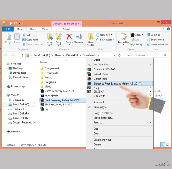 Giải nén tập tin vừa tải về