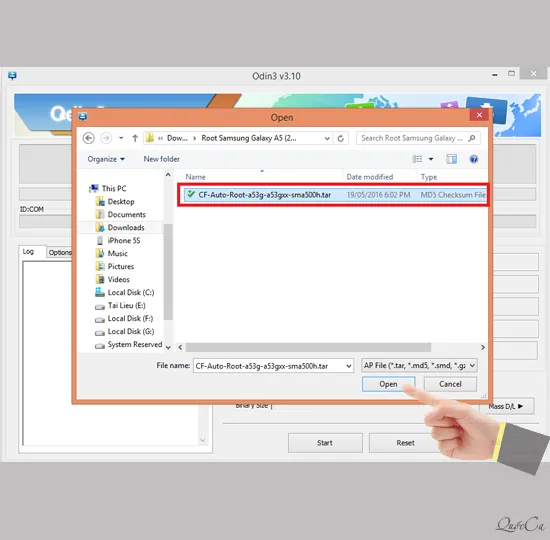 Chọn file root trong thư mục vừa giải nén
