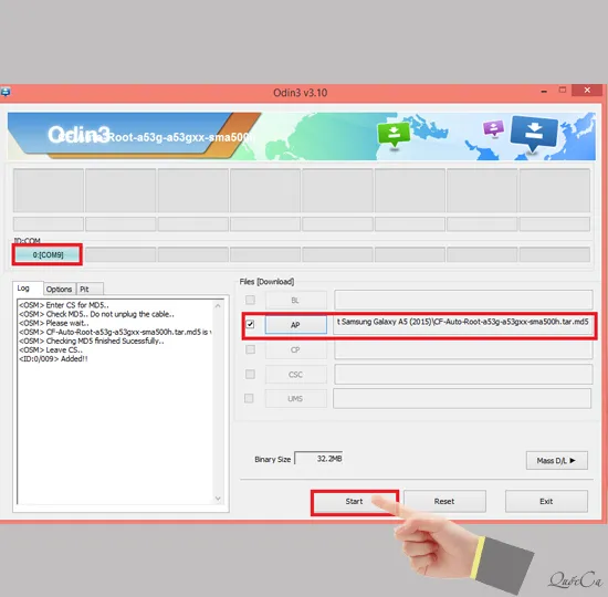 Nhấn start để bắt đầu quá trình root