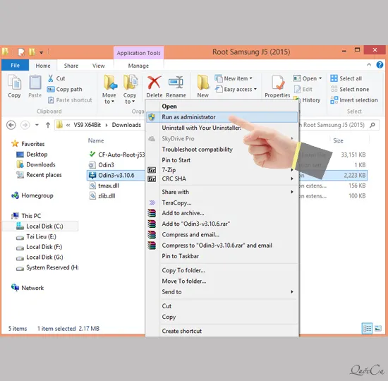 Chọn mở odin với chế độ admin