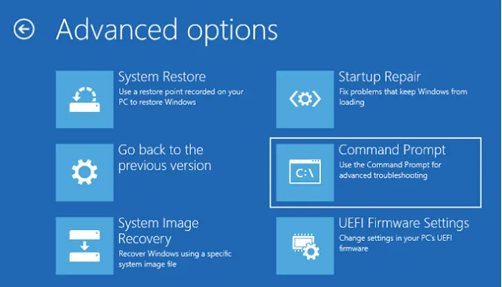 Chọn Command Prompt để nhập lệnh vào Safe Mode