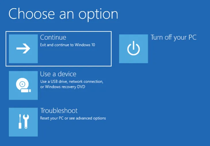 Chọn Continue để thoát và khởi động lại vào Safe Mode