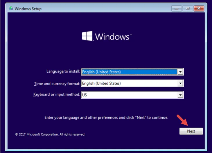 Màn hình thông báo cài đặt Windows
