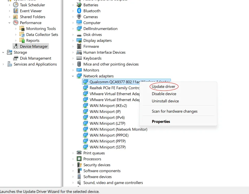 Cập nhật driver cho Wireless Network Adapter