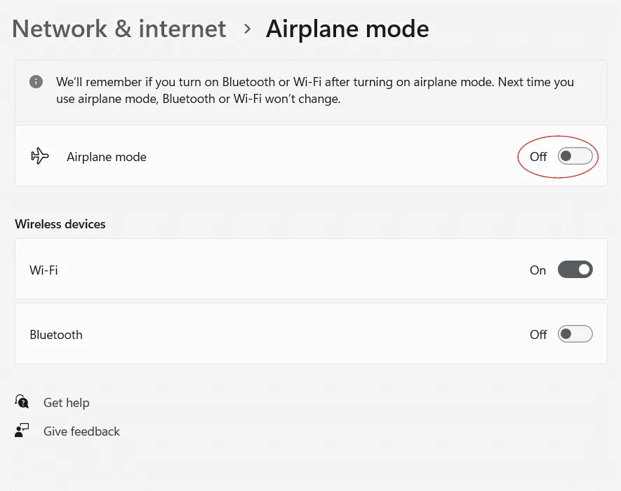 Cài đặt chế độ máy bay trong Windows