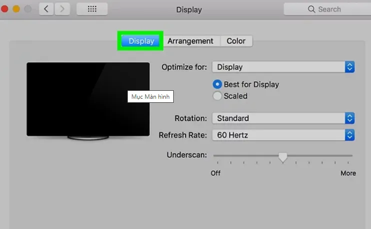 Tùy chọn độ phân giải màn hình trong System Preferences của macOS