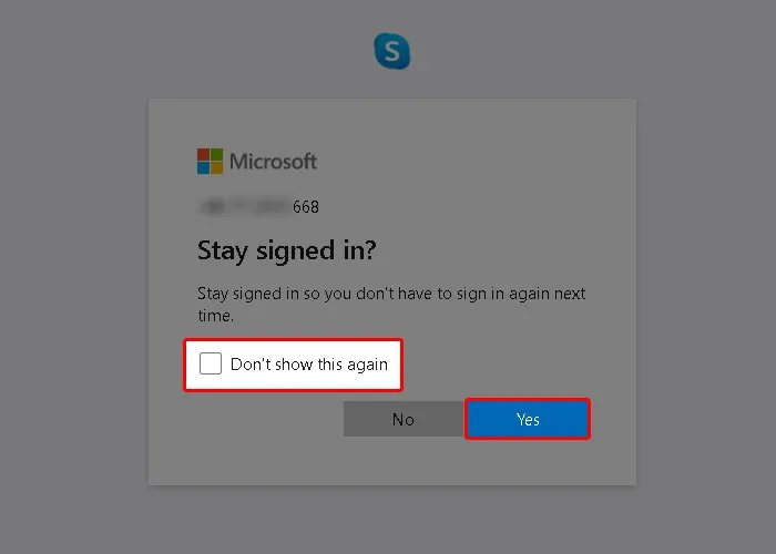 Tích chọn duy trì trạng thái đăng nhập và nhấn Yes