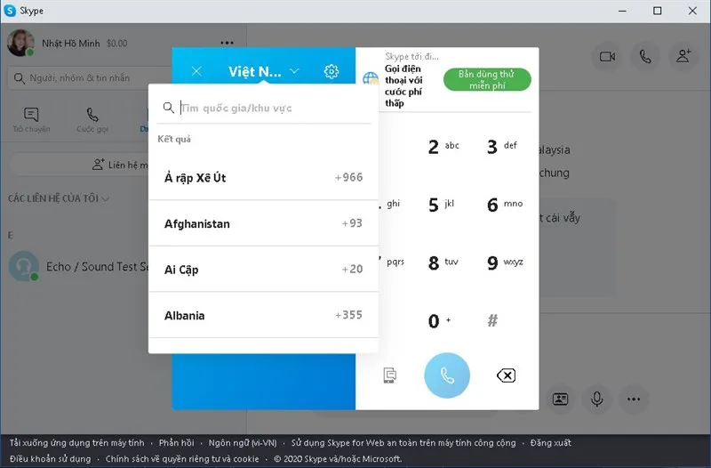 Công cụ gọi điện trên Skype web