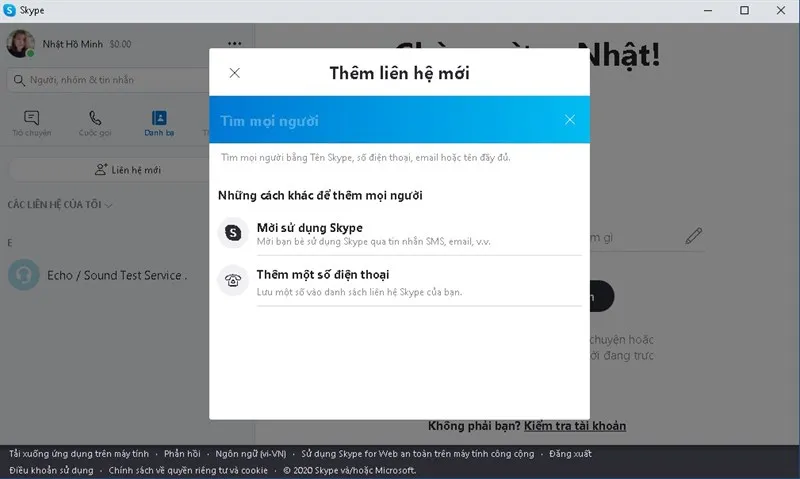 Thêm liên hệ trong Skype web