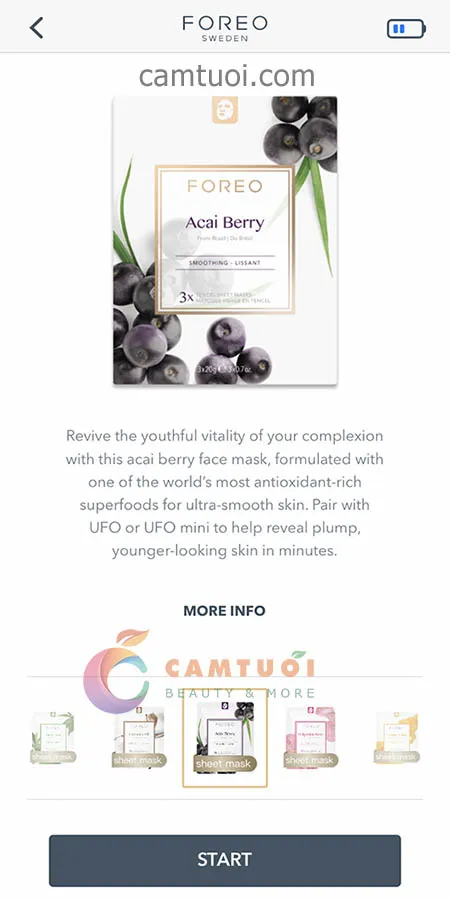 Giao diện Sheet Mask trên ứng dụng Foreo để dùng với mặt nạ giấy