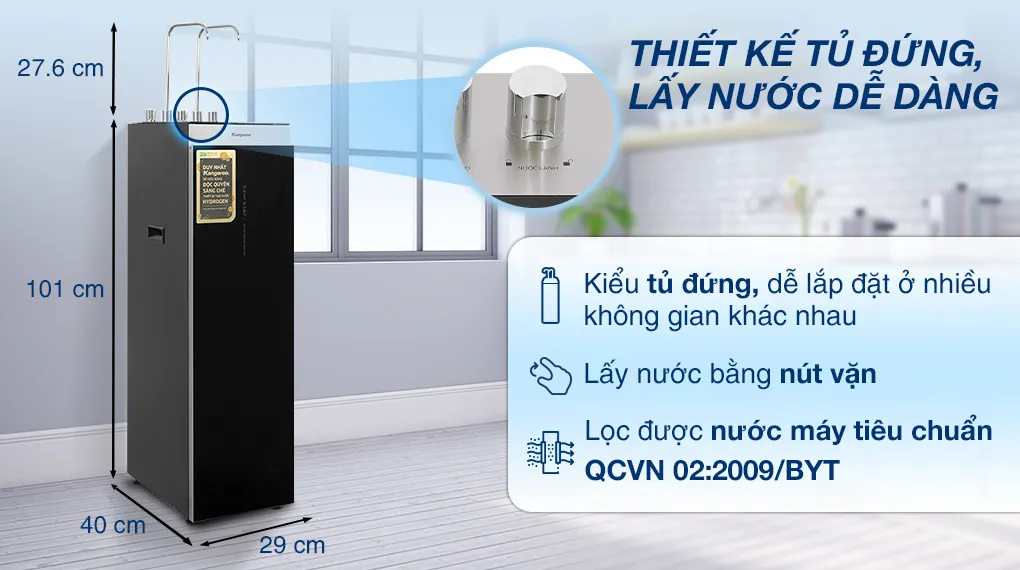 Máy lọc nước RO nóng nguội lạnh Hydrogen Kangaroo KG10A3 12 lõi