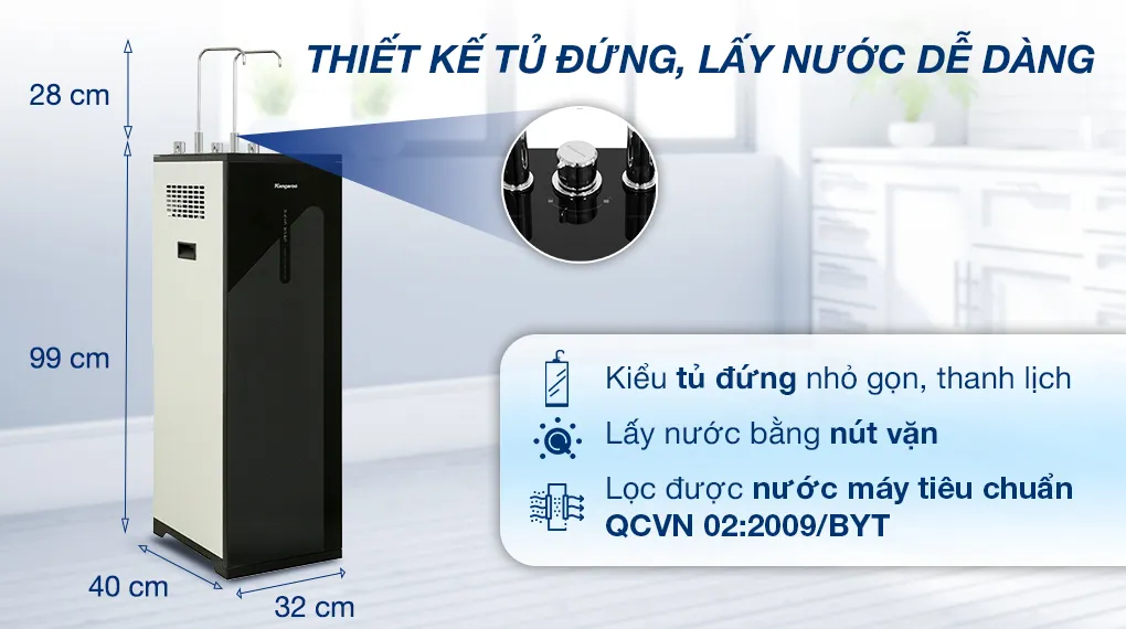 Máy lọc nước RO nóng nguội lạnh Kangaroo KG10A3 có thiết kế kiểu tủ đứng, màu sắc sang trọng
