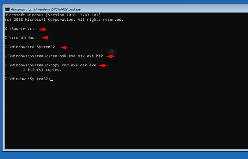 Sử dụng Command Prompt để mở bàn phím ảo giúp truy cập máy tính trên PC