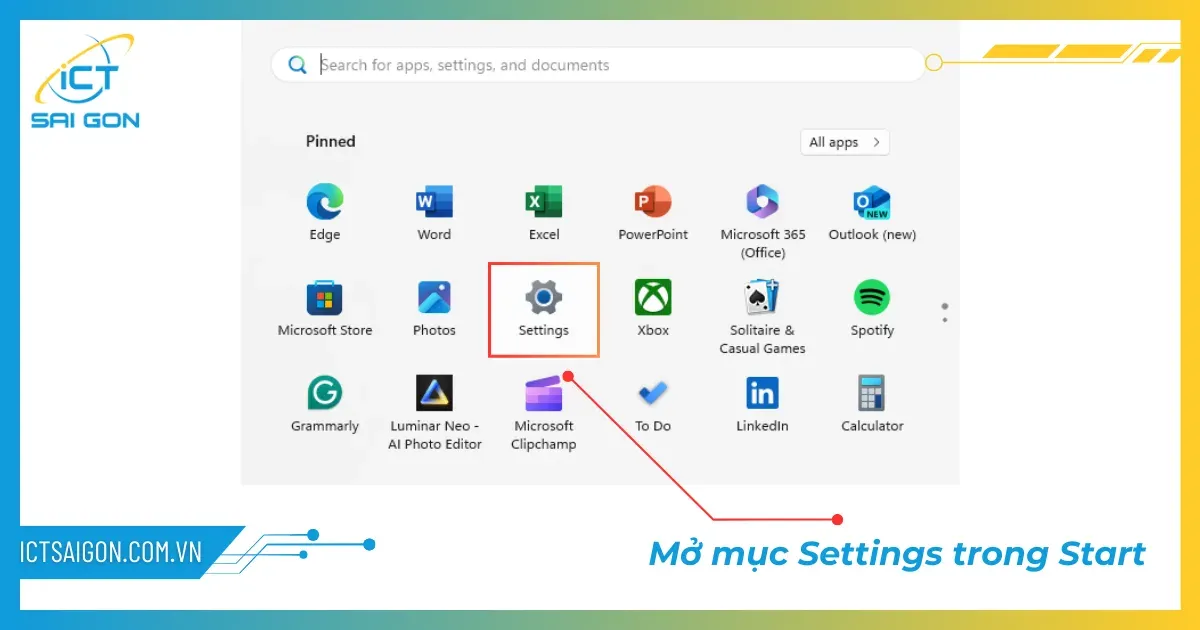 Cửa sổ Cài đặt Windows hiển thị các tùy chọn cấu hình