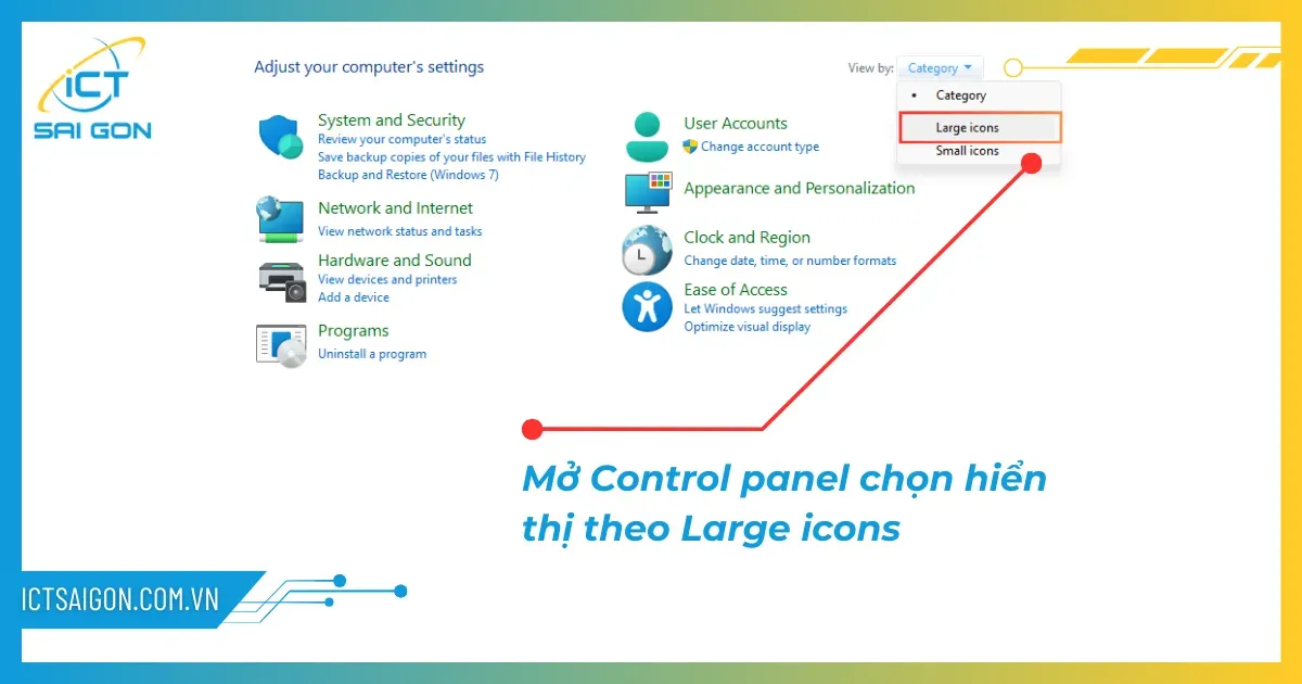 Cửa sổ Control Panel với chế độ xem Large icons