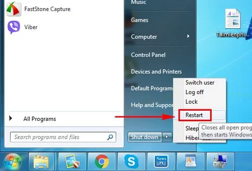 Khởi động lại hệ thống máy tính khi chuột không dây gặp lỗi