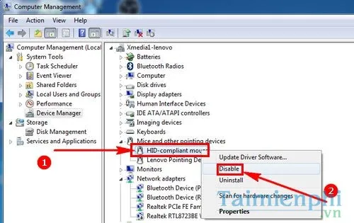 Vô hiệu hóa thiết bị chuột trong Device Manager