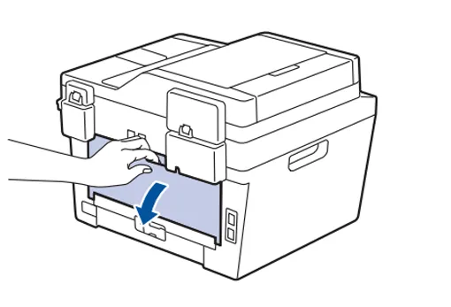 Mở nắp lưng máy in Brother 2701dw để kiểm tra kẹt giấy bên trong