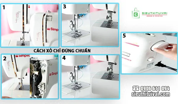 Minh họa các bước xỏ chỉ máy may đúng kỹ thuật, một phần quan trọng của cách sửa máy may