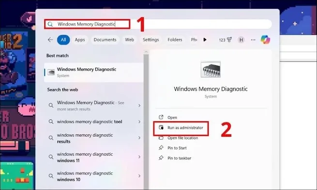 Chạy chẩn đoán bộ nhớ - Sửa lỗi phần cứng