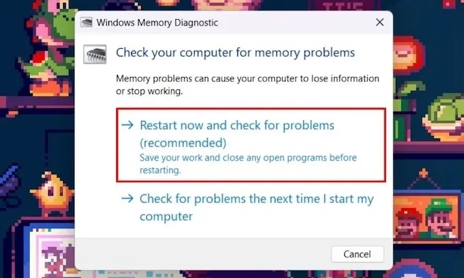 Chạy chẩn đoán bộ nhớ - Sửa lỗi phần cứng