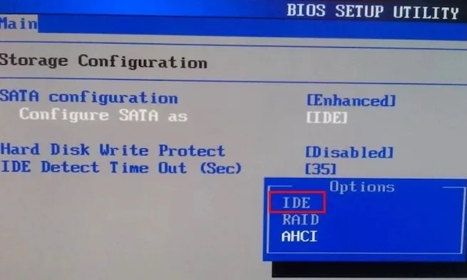Cấu hình lại cài đặt SSD trong BIOS