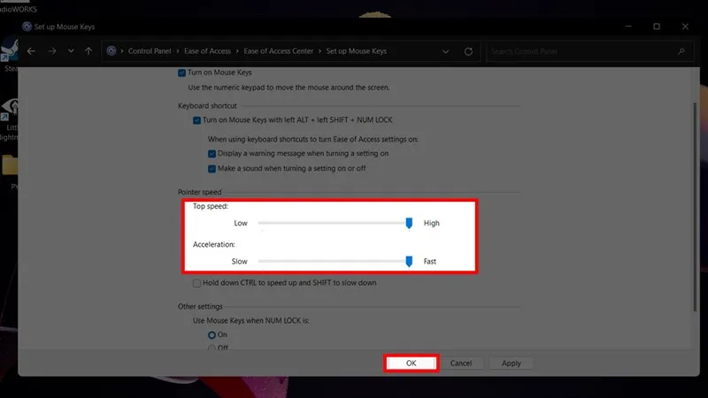 Cài đặt tốc độ và gia tốc cho con trỏ chuột trong Mouse Keys, tối ưu trải nghiệm dùng máy tính không cần chuột