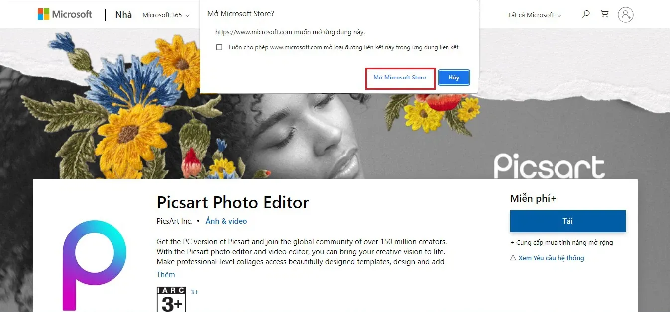 Mở ứng dụng Microsoft Store để tiến hành cài đặt PicsArt, hướng dẫn cách sử dụng PicsArt trên máy tính hiệu quả.