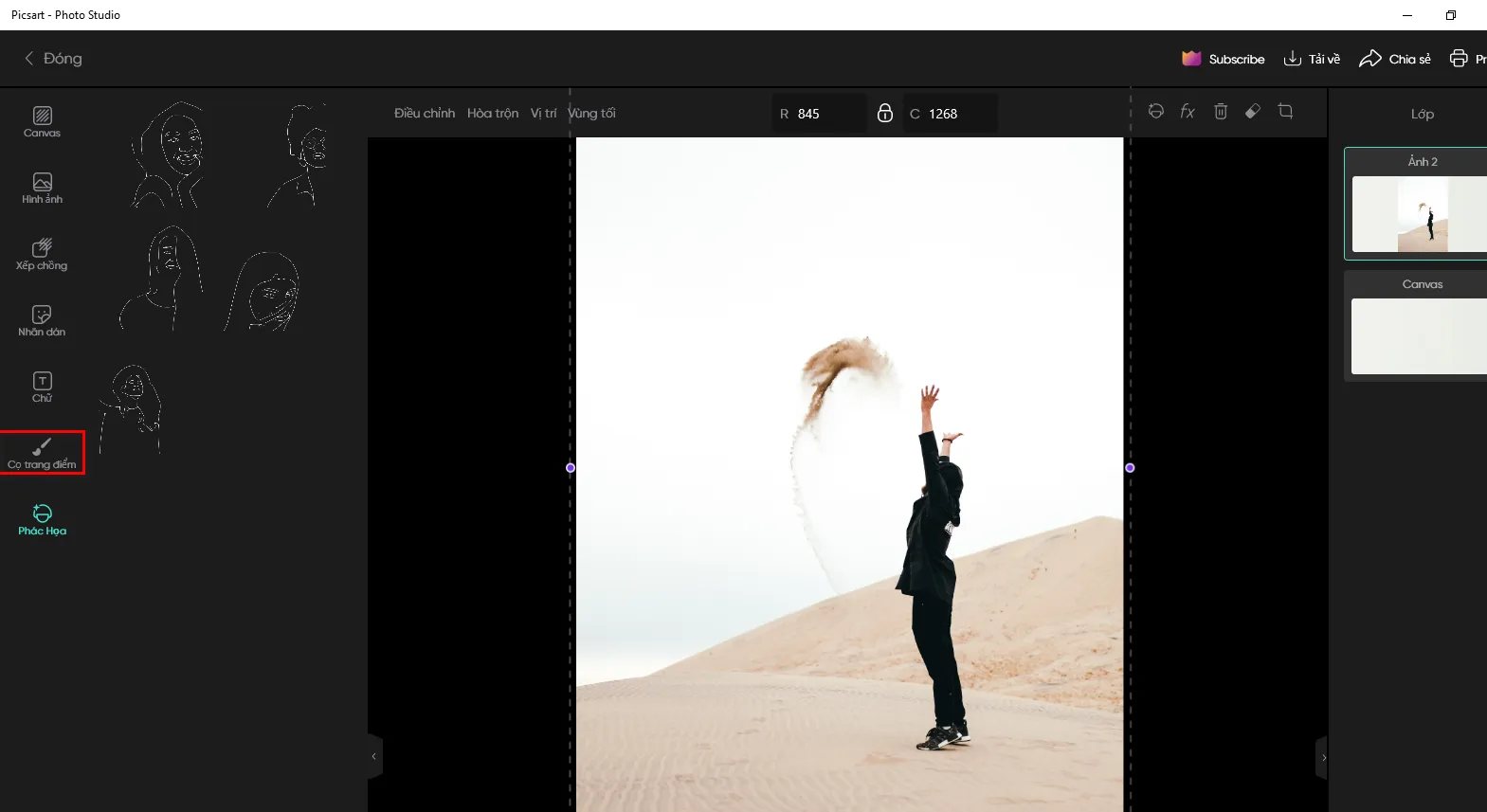 Áp dụng hiệu ứng Phác họa để biến ảnh thành tác phẩm nghệ thuật trong PicsArt, một phần sáng tạo của cách sử dụng PicsArt trên máy tính.