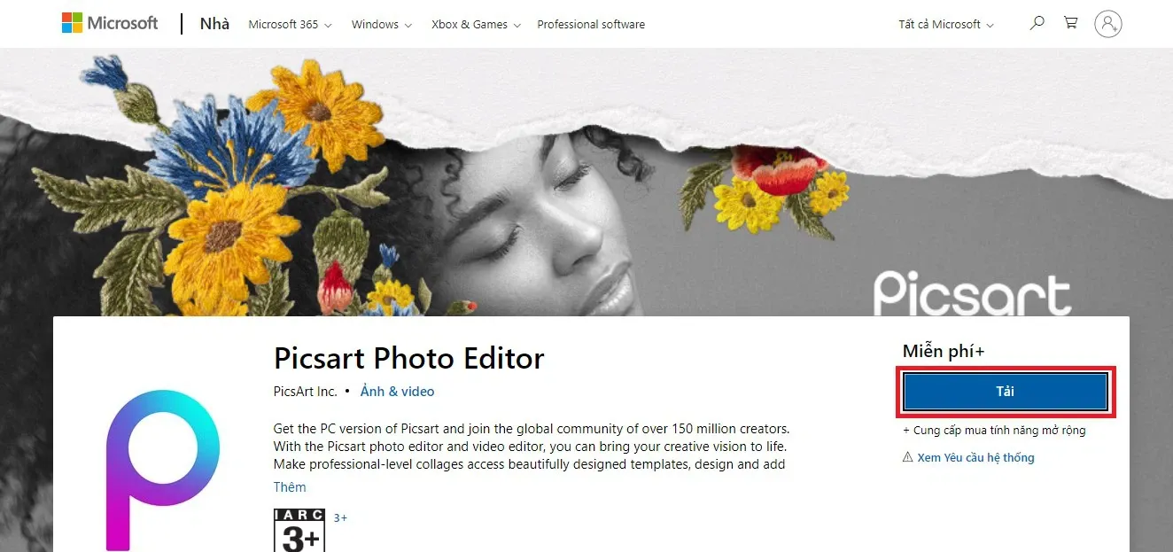 Nút tải xuống ứng dụng PicsArt cho máy tính, bước đầu tiên trong cách sử dụng PicsArt trên máy tính.