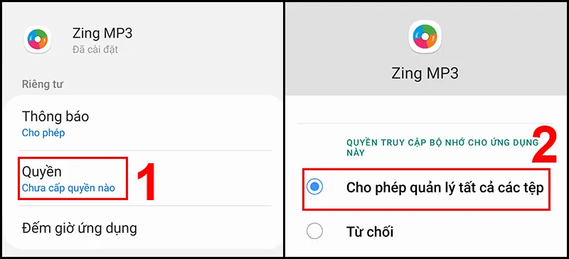 Bật quyền truy cập cho ứng dụng