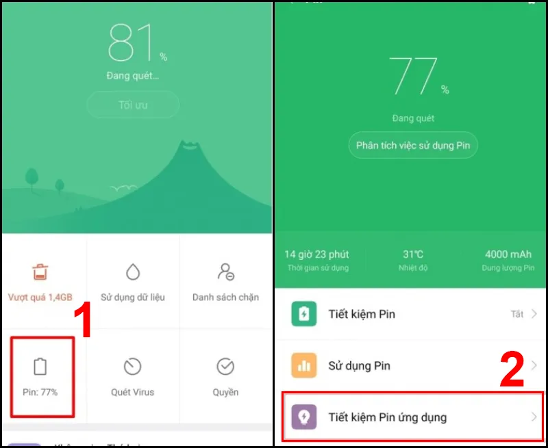 Tiết kiệm pin ứng dụng trên Xiaomi