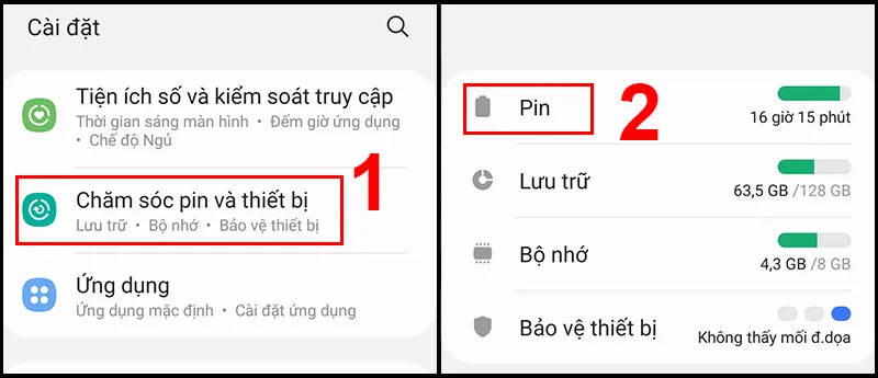 Truy cập cài đặt pin trên Android