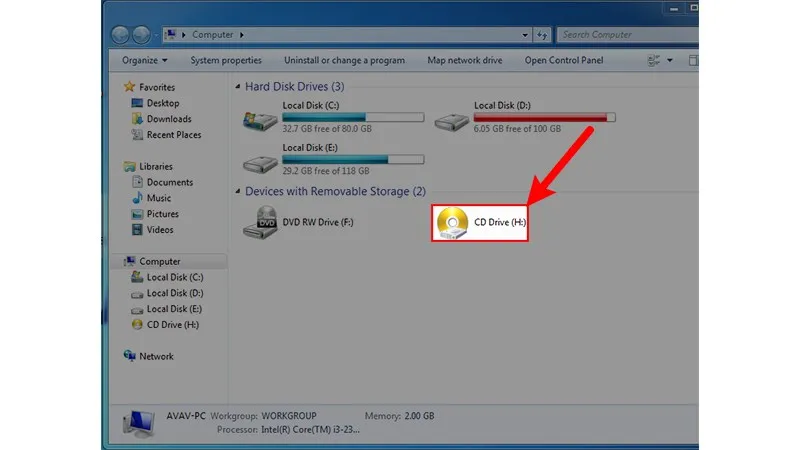Biểu tượng ổ đĩa ảo được tạo bằng PowerISO trong Computer, sẵn sàng cho việc gắn file ISO và cách sử dụng máy tính ảo