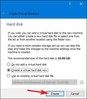 Tạo tệp ổ cứng ảo mới