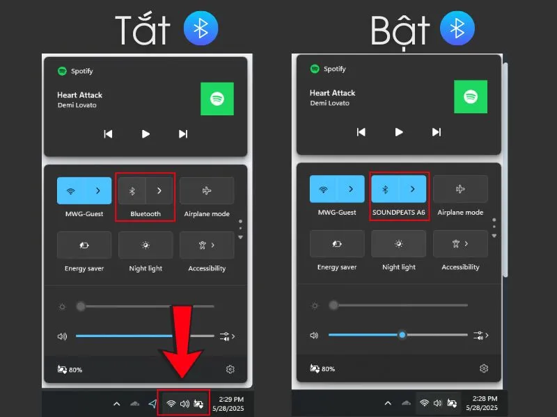 Hình ảnh minh họa cách bật tắt Bluetooth trên máy tính để sửa lỗi âm thanh