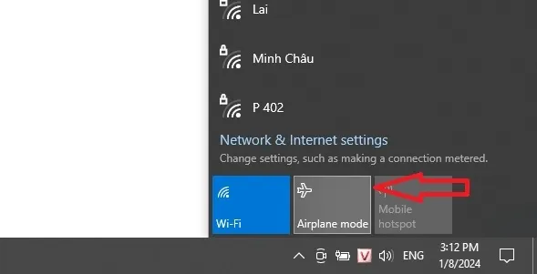 Tắt chế độ máy bay từ thanh tác vụ trên máy tính