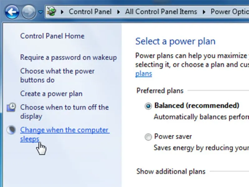 Truy cập Power Options trong Control Panel để tắt chế độ ngủ đông trên Windows 7
