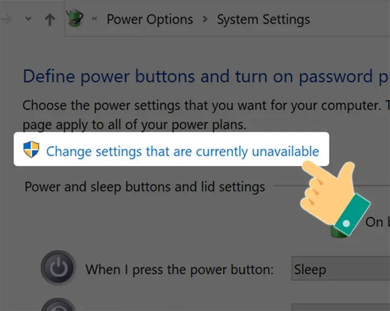 Thay đổi cài đặt hiện không khả dụng để bật hoặc tắt hibernate