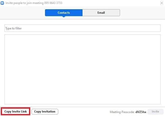 Sao chép thông tin mời họp Zoom, bao gồm ID và mật khẩu, để gửi cho người tham gia